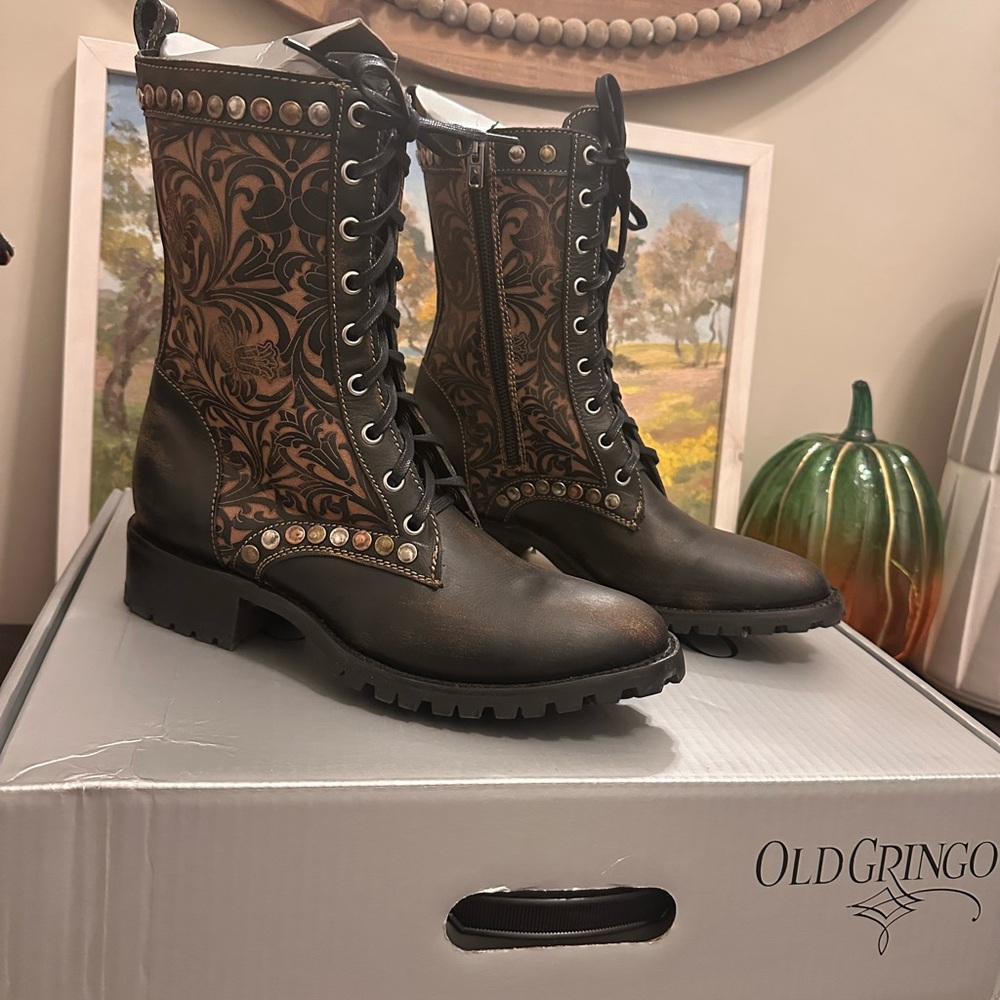 Old Gringo Women's Roxton Limited Brown and Black Lace Up Boots Grommets Sz 9